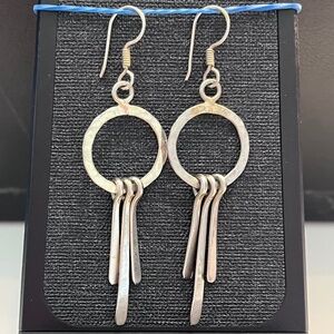 Sterling Silver Hammered Hoop with Trio of Dangles